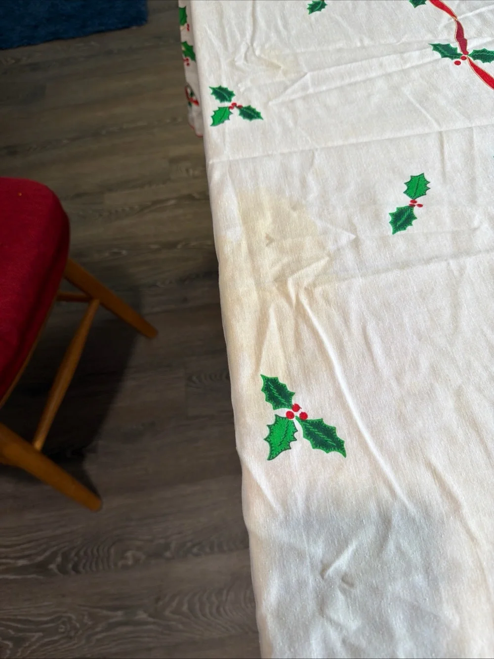 3 vintage tablecloths Thanksgiving, Christmas and Blue Jacquard